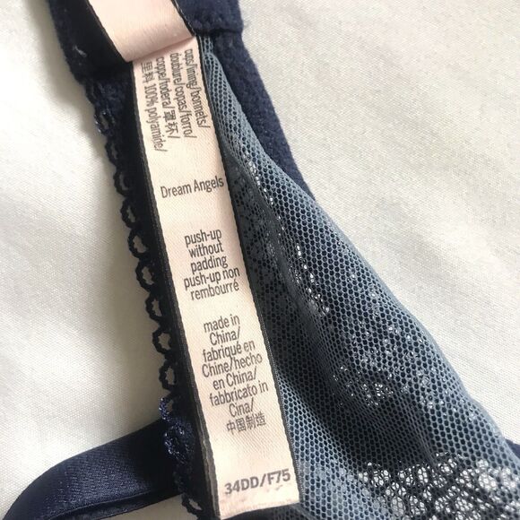 Victoria’s Secret Blue Lace Dream Angels Push Up Without Padding Bra Size 34DD - Picture 4 of 9